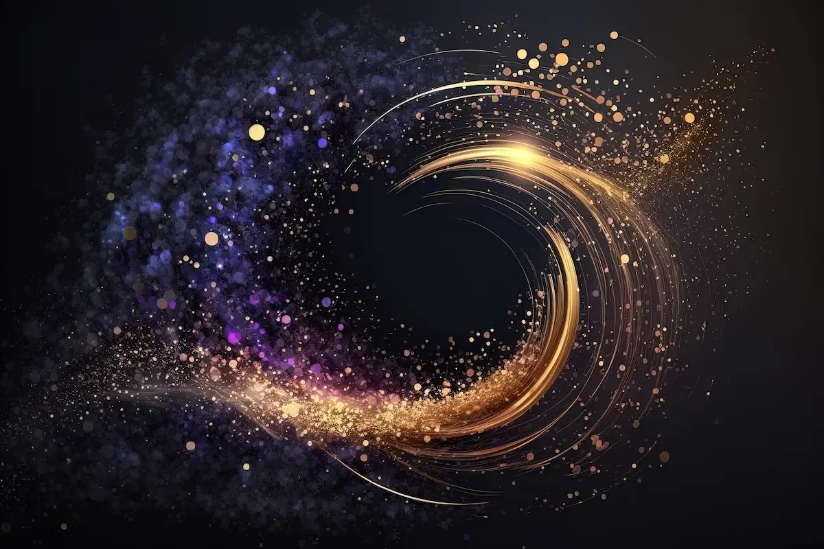 Magical neon background with bokeh and tiny particles